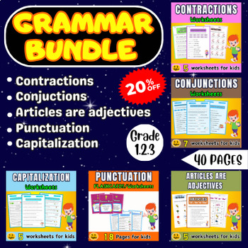 Preview of BUNDLE GRAMMAR for Kids – Grades 1-2-3  – 40 worksheets.