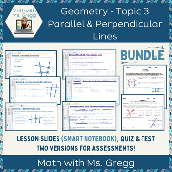 Preview of BUNDLE Geometry: Topic 3 Parallel & Perpendicular Lines (SMART NB & Assessments)