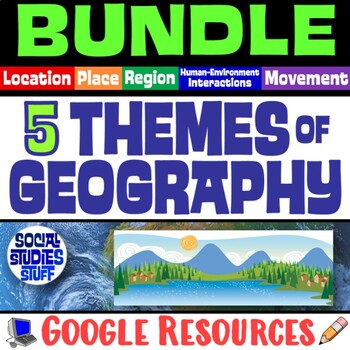 Preview of Five Themes of Geography BUNDLE | FUN 5 Themes Lessons and Activities | Google