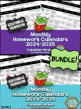 Preview of BUNDLE! Grade 2 & 3 **EDITABLE** Homework Calendars - 2024-2025 **NEW**