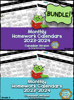 Preview of BUNDLE! Grade 2 & 3  Homework Calendars - 2023-2024 **NEW!**