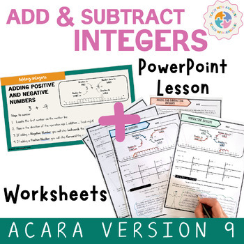 Preview of BUNDLE Grade 7 - Add & Subtract INTEGERS Worksheets WITH matching PPt Lesson