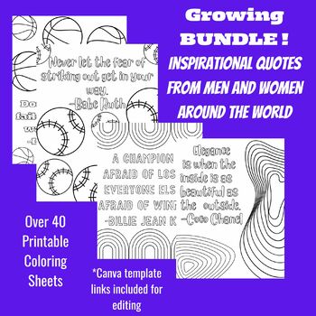 Preview of BUNDLE Growth Mindset Inspiration Quotes Coloring Pages SEL Printables