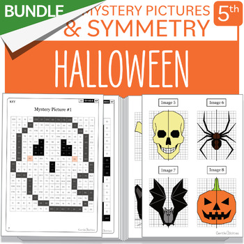 Preview of BUNDLE Halloween Activities Halloween Symmetry Math Mystery Pictures Grade 5