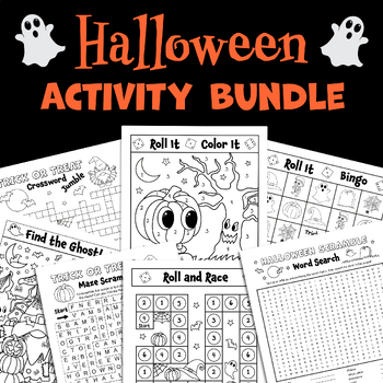 Preview of BUNDLE: Halloween Activities | Word Games | Math Dice Games | Color by Number