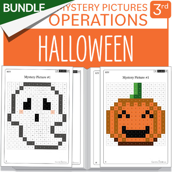 Preview of BUNDLE Math Halloween Math Mystery Pictures Grade 3 Multiplications Divisions