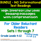 BUNDLE: High Low Reading Passages Sets 1-7: 140 Info. Text