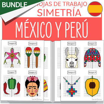 Preview of BUNDLE Hispanic Heritage Month Math Activity SPANISH Peru Mexico Symmetry