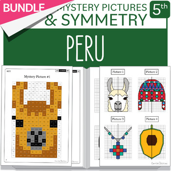 Preview of BUNDLE Hispanic Heritage Month Peru Symmetry and Math Mystery Pictures Grade 5