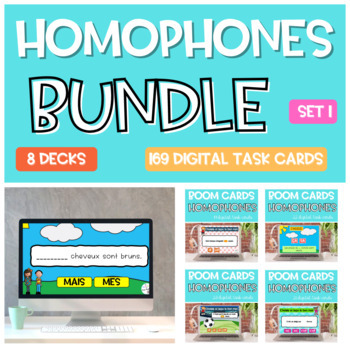 Preview of BUNDLE Homophones French Homonyms BOOM CARDS Set 1 | Writing Spelling in French