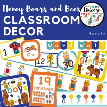 Preview of BUNDLE Honey Teddy Bears and Bees Classroom Decorations