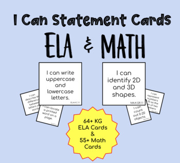 Preview of BUNDLE - "I Can" Statement CARDS for KG ELA and Math BEST Standards