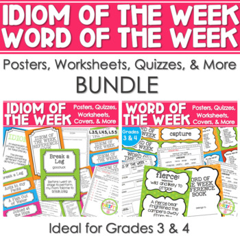 Preview of BUNDLE - Idiom Of the Week and Word Of the Week {GRADES 3-4} Posters Worksheets