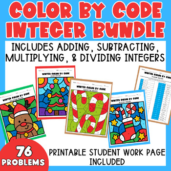Preview of BUNDLE Integer Operations Color By Code | 6th Grade | Christmas | Math