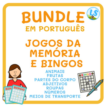 Preview of BUNDLE: Jogos da Memória, Bingos: Frutas, Animais, Adjetivos, Roupa - Portuguese