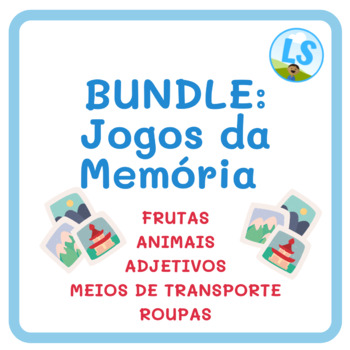 Preview of BUNDLE Jogos da Memória em Português Frutas Animais Adjetivos Roupas Transporte