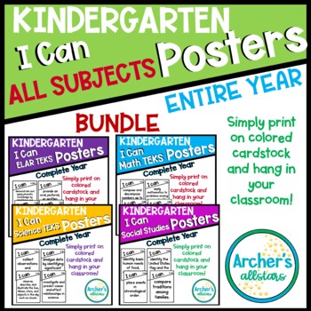 Preview of BUNDLE KINDERGARTEN TEKS I Can Statements All Subjects for the Entire Year 24/25
