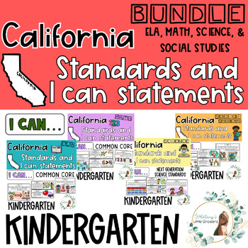 Preview of BUNDLE Kindergarten Standards! California ELA, Math, Science, and Social Studies