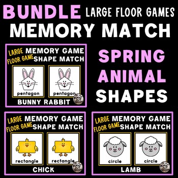 Preview of BUNDLE LARGE MEMORY MATCH FLOOR GAME SHAPE MATCHING SHAPES EASTER SPRING ANIMALS