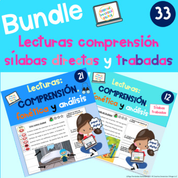Preview of BUNDLE LECTURA COMPRENSION SILABA DIRECTA TRABADA READING COMPREHENSION SPANISH