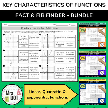 Preview of BUNDLE | LINEAR, QUADRATIC, & EXPONENTIAL Function Fact & Fib Finder