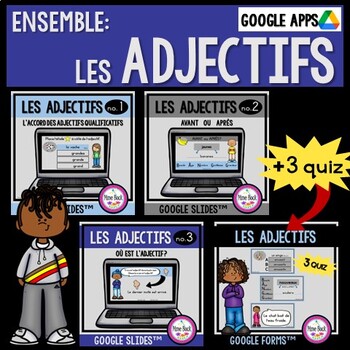 Preview of BUNDLE: Les adjectifs   Google Slides™ + 3 quizzes