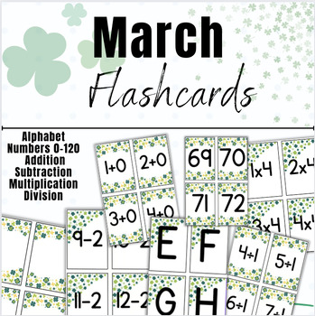 Preview of BUNDLE - Letter, Number, Math Fact Fluency Flashcards - St. Patrick's Day Themed