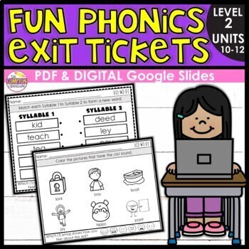 Preview of Fun Phonics Exit Tickets - Level 2 Units 10-12 - Printable & Google Slides