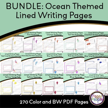 Preview of BUNDLE: Lined Writing Pages Snorkel Ocean Themed Clip Art
