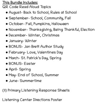 BUNDLE Listening Center Stories for the Year- QR Codes by Lauren Ancona