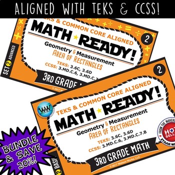 Preview of 3.6C, 3.6D BUNDLE : 3rd Grade Math Task Cards – Area of Rectangles TEKS-aligned