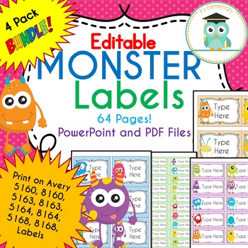 Preview of BUNDLE MONSTER Labels Classroom Notebook Folder Name Tags (Editable)