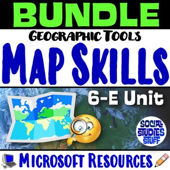 Preview of Using Map Skills and Geographic Tools 6-E Practice BUNDLE | FUN Microsoft Unit