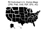 BUNDLE - Maps of all 50 U.S.A. American States Border. JPG