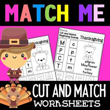 Preview of BUNDLE : Match Me - Cut and Match - Beginning Sounds - THANKSGIVING