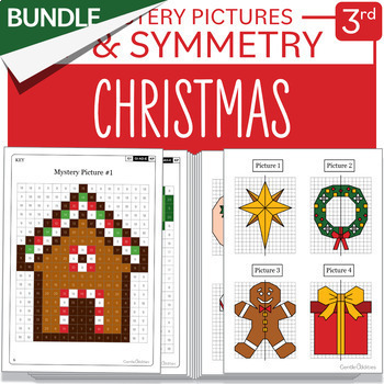 Preview of BUNDLE Math Christmas Symmetry and Grade 3 Mystery Pictures Multiplications