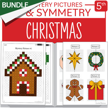 Preview of BUNDLE Math Christmas Symmetry and Grade 5 Mystery Pictures Multiplications