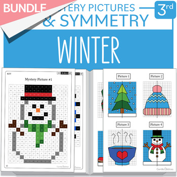 Preview of BUNDLE Math Winter Activities Symmetry and Mystery Pictures Grade 3