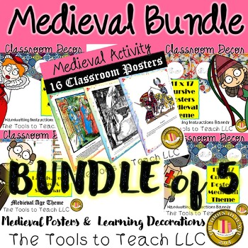 Preview of Bundle 5 Medieval Classroom Learning Decorations Printable No Prep