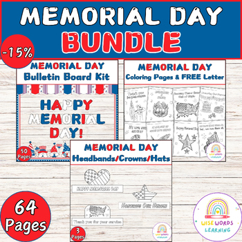 Preview of BUNDLE: Memorial Day Bulletin Board & Coloring Pages & Headbands Craft Activity