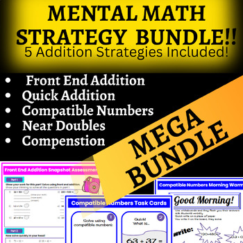 Preview of BUNDLE Mental Math Strategy Simple Worksheets, Task Cards, Assessments, and More