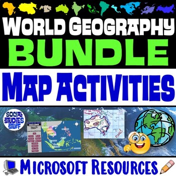 Preview of World Map Practice Activities BUNDLE | 11 Continents and Regions | Microsoft
