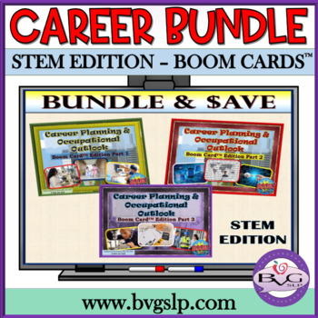 Preview of Career Planning BUNDLE Middle High School BOOM CARDS STEM Edition Comprehension