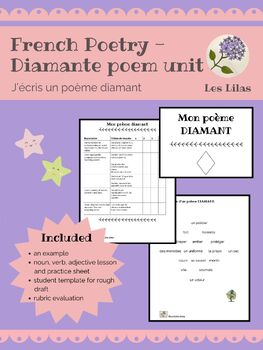 Preview of BUNDLE - French Poetry Diamante Poem Lesson & Project