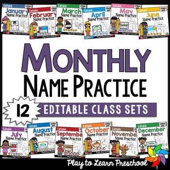 Preview of Monthly Name Activities Seasonal Literacy Practice for Preschoolers