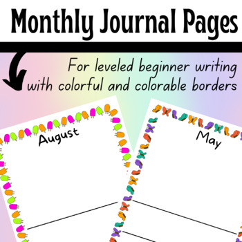 Preview of BUNDLE - Monthly Writing Paper with colorful & colorable borders