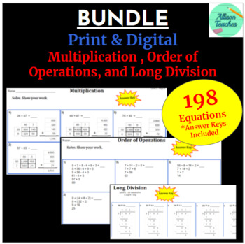 Preview of BUNDLE: Multiplication, Order of Operations, and Long Division 丨 Print & Digital