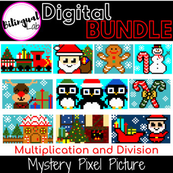 Preview of Christmas Winter BUNDLE Multiplication and Division Mystery Pixel Art