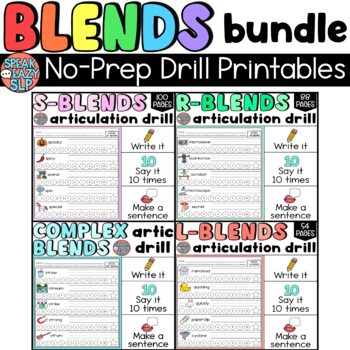 Preview of COMPLETE BUNDLE No Prep Consonant Blends Articulation Drill Homework Printables