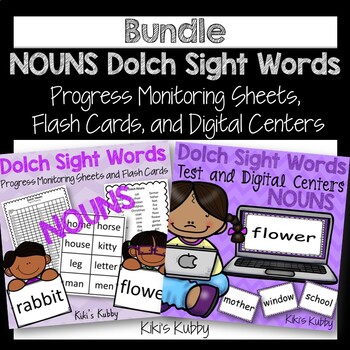 Preview of Nouns Dolch Sight Words: Progress Monitoring, Word Lists and Flash Cards BUNDLE